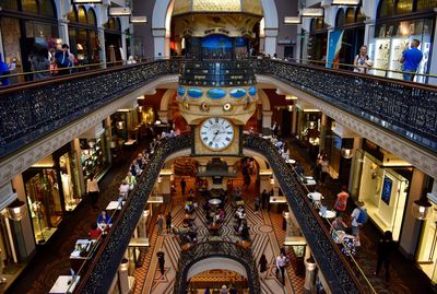 High angle view of illuminated shopping mall