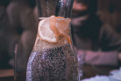 Close-up of lemonade in bottle