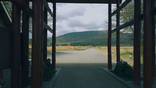 Scenic view of mountains seen through window