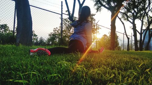 Boy playing on grass