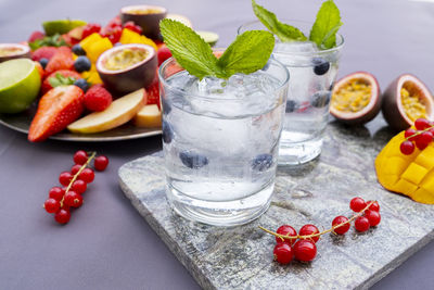 Close-up of fruits served on table