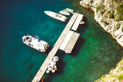 High angle view of ship in sea