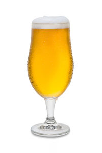 Close-up of beer glass against white background