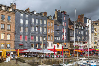 Embankment in historical center of honfleur, france