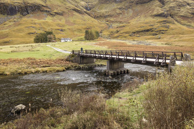 Bridge over river against landscape