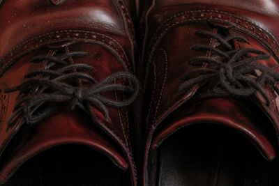 High angle view of old shoes on table