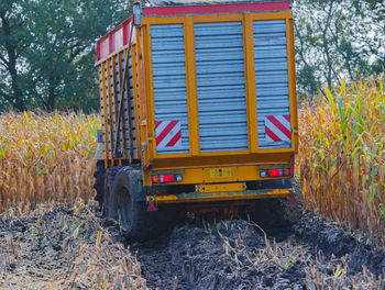 Agricultural machines during the maize harvest in oktober