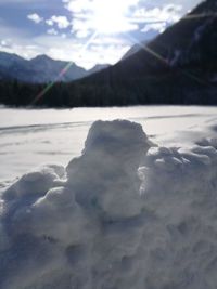 Scenic view of mountains against sky during winter