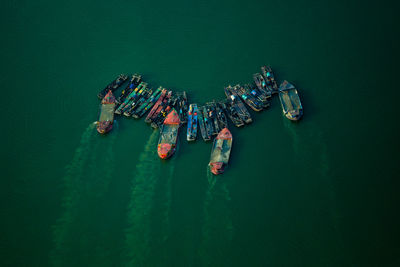 High angle view of boats in sea