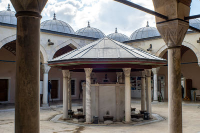 Inner courtyard view of the sinan pasha complex in fatih, istanbul, turkey on march 23, 2022.