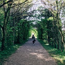 Woman walking on road in forest