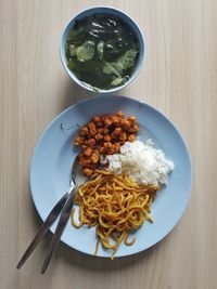 High angle view of food in plate on table