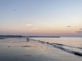 Scenic view of beach against sky during sunset