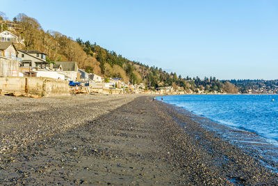 Shoreline at low tide in burien, washington.