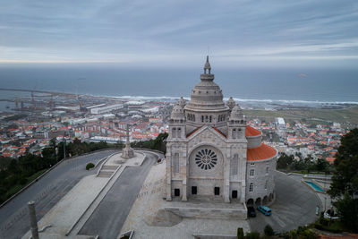 Santa luzia church sanctuary drone aerial view in viana do castelo, portugal