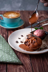 Close-up of dessert in plate on table