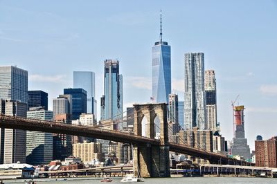 Low angle view of skyscrapers against sky