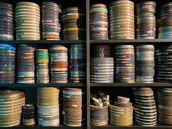 Full frame shot of rack with film reels