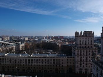 High angle view of buildings against sky