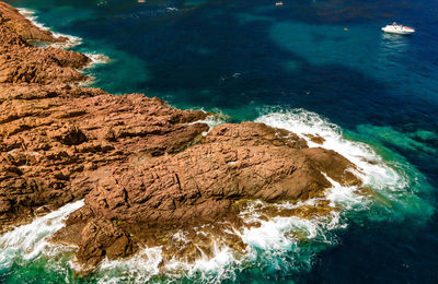 High angle view of rocks on beach