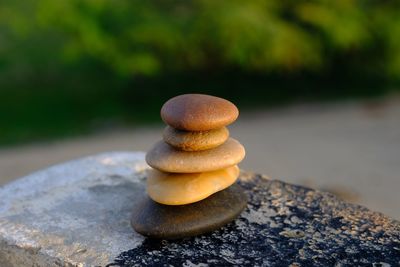 Close-up of stone stack on pebbles