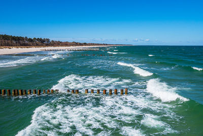 Scenic view of sea against blue sky