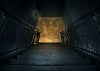 High angle view of empty staircase in subway