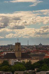 High angle view of buildings in city