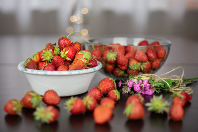Close-up of fruits in bowl on table