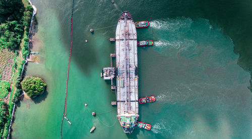 High angle view of ship in sea
