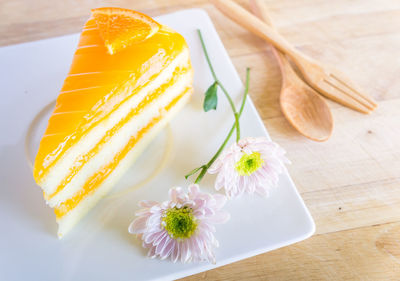 High angle view of dessert on table