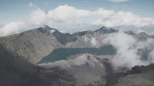 Panoramic view of volcanic landscape against sky