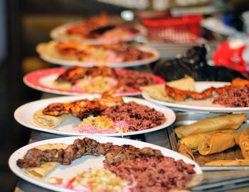 High angle view of food in plate on table