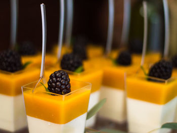 Close-up of orange juice on table