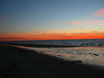 Scenic view of beach against sky during sunset