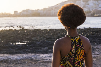 Rear view of woman looking at sea shore