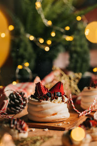 Close-up of dessert on table