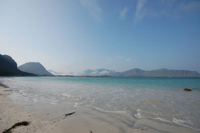 Scenic view of sea against blue sky