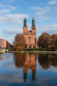 Reflection of building in water