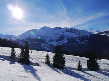 Scenic view of snow mountains against sky