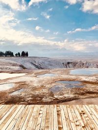 Scenic view of land against sky during winter