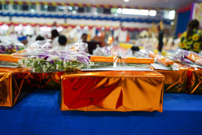 Various vegetables for sale at market stall