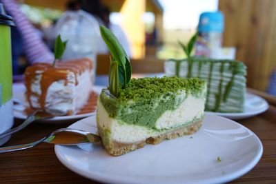 Close-up of dessert in plate on table