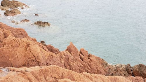 High angle view of rocks on beach