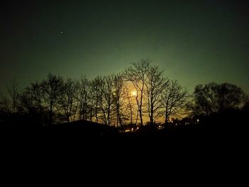 Low angle view of silhouette bare trees against sky at night