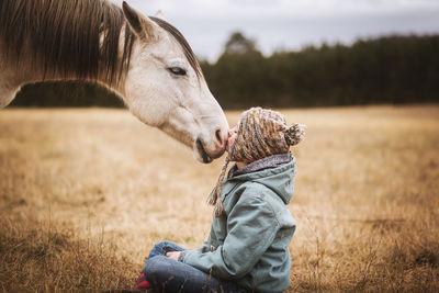 Close-up of a horse on field