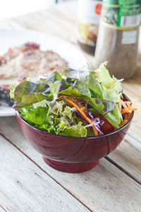 Close-up of salad in bowl on table