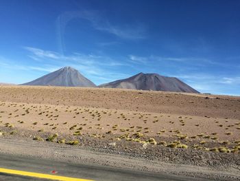 Scenic view of desert against blue sky