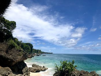 Scenic view of bay against sky