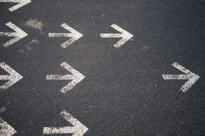 High angle view of text on road